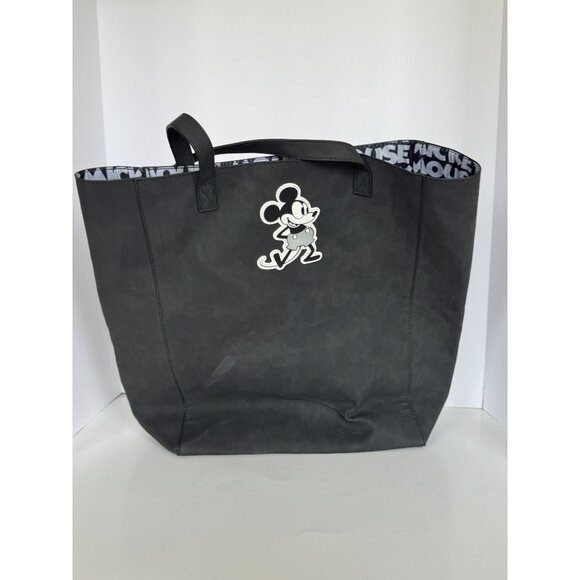 Disney Store Mickey Mouse Greyscale Tote Bag Shoulder Bag Summer Faux Suede - Picture 10 of 11